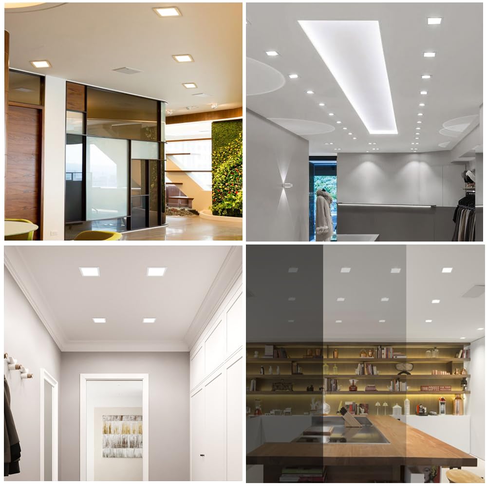 Qibang 3Cct 6 Pack 6 Inch Square Led Recessed Lights Dimmable Canless Wafer Downlight With J-Box,3000K/4000K/6000K Selectable,11