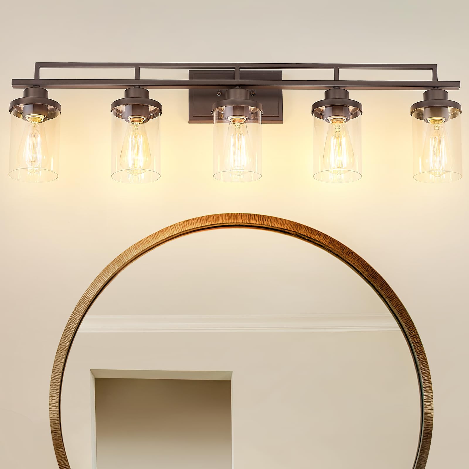 Emliviar 5-Light Rustic Vanity Light, Farmhouse Wall Lighting, Oil Rubbed Bronze Finish