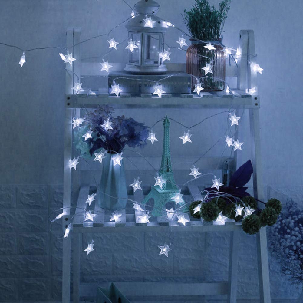 Twinkle Star 100 LED White Star String Lights, Waterproof, 49 ft, Plug-in Fairy Lights for Indoor/Outdoor Wedding, Christmas, Garden Decor