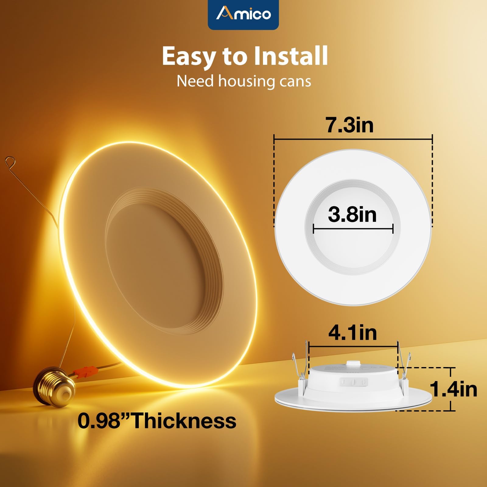 Amico 12 Pack 5/6 Inch LED Can Lights, Dimmable 5CCT 2700-6000K, 12W=110W, 1100LM,