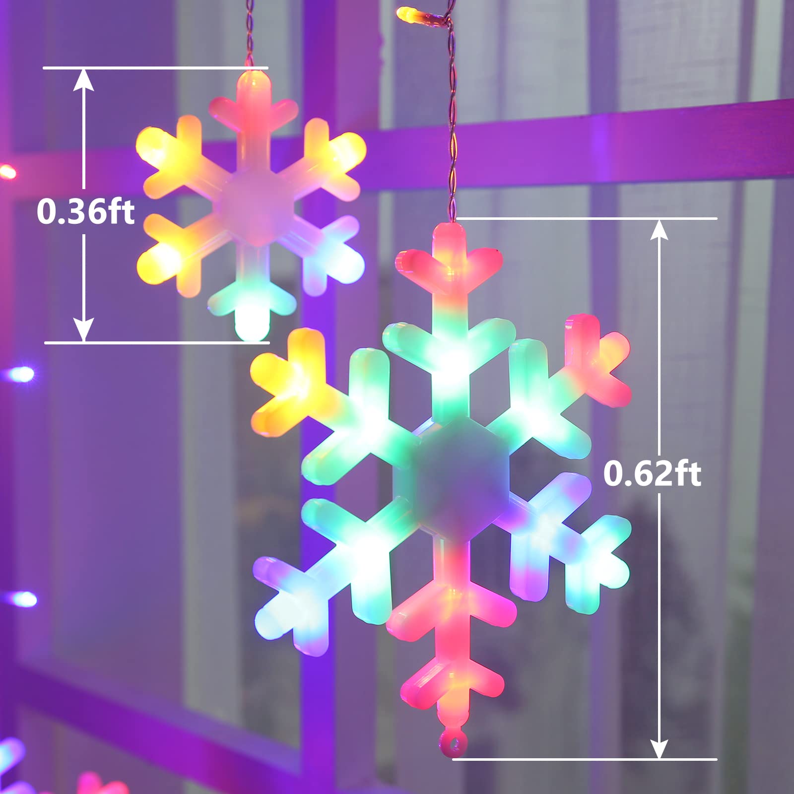 Jnaurb Christmas Snowflake Lights, 264 LED Icicle Lights, 17.22ft, Multicolor, Waterproof, 8 Modes, Connectable for Indoor/Outdoor Use