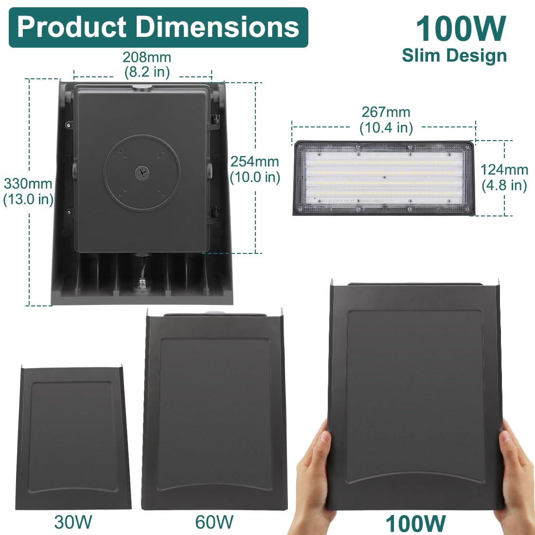 kadision 100W LED Wall Pack Light, Dusk-to-Dawn, 13000lm, 5000K Daylight, Full Cutoff, Dark Grey, Model WP-100D-