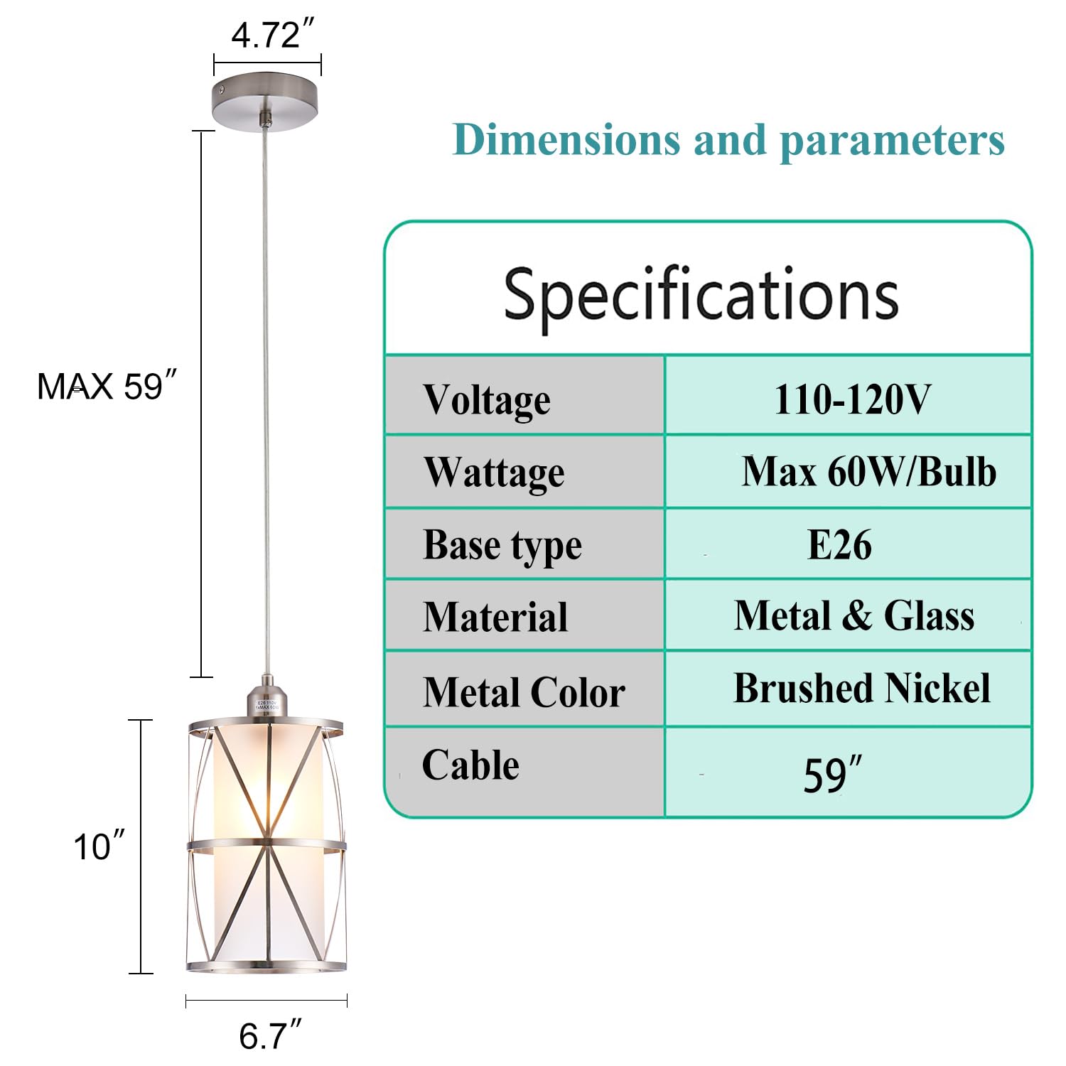 Shengqingtop Modern Brushed Nickel Pendant Light With Frosted Glass, Transitional Metal Pendant Lighting Fixture For Kitchen Isl