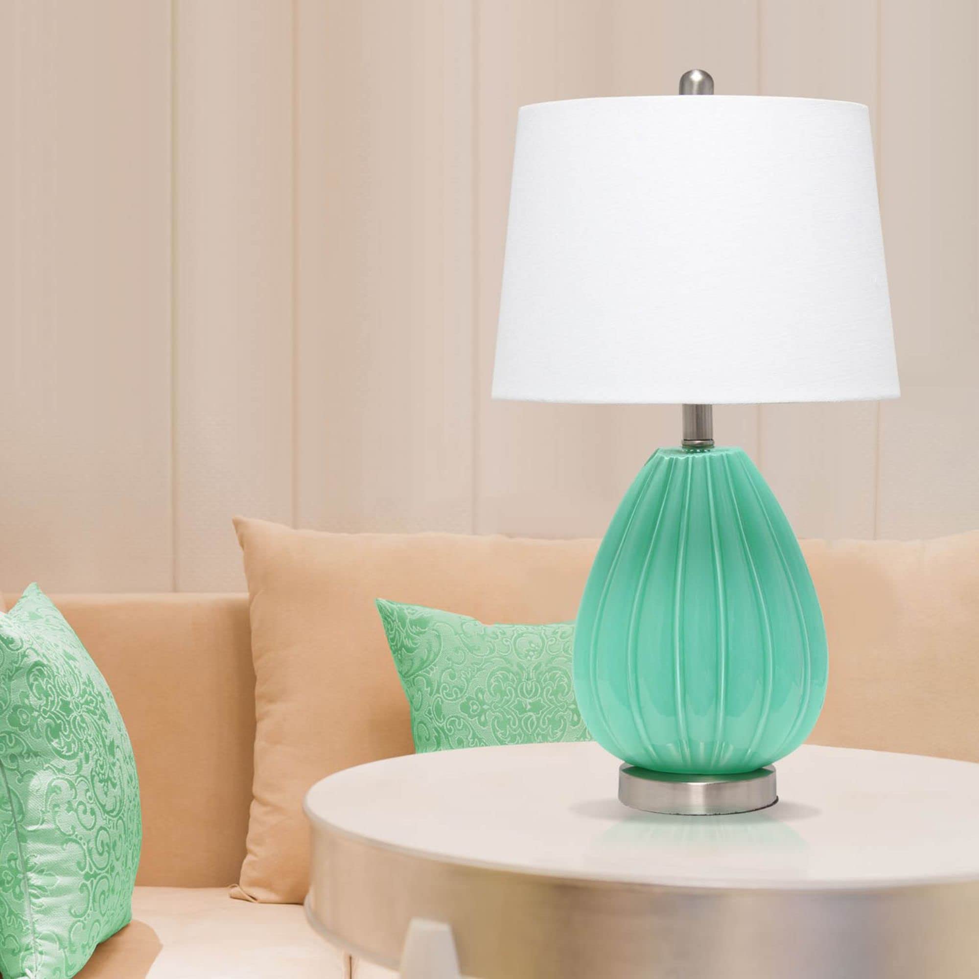 LALIA HOME Contemporary Pleated Table Lamp, Seafoam, White Fabric Shade, Model LHT-5006-SF