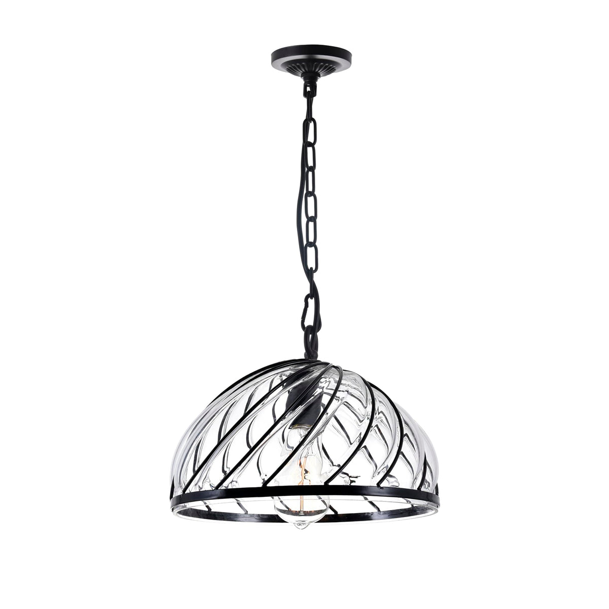 Cwi Lighting Escot 1 Light Down Contemporary Metal Pendant In Black/Wood