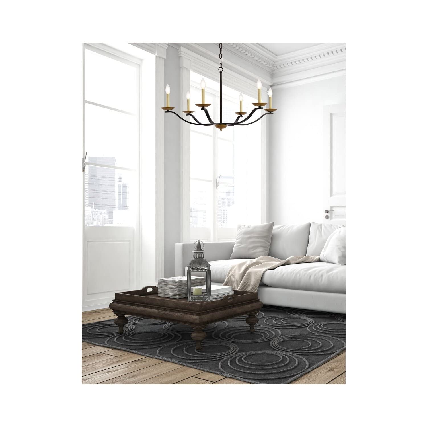 Elegant Lighting Living District Trey 6-Light Mid-Century Metal Pendant in Black/Brass