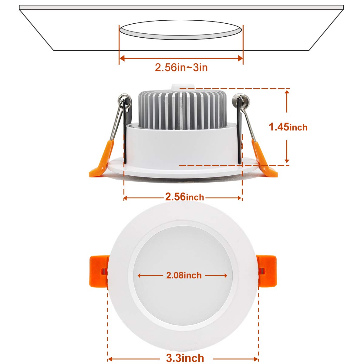 YGS-Tech LED Recessed Downlight 3 Inch Dimmable 5W, 5000K Daylight White, Plastic, 4 Pack