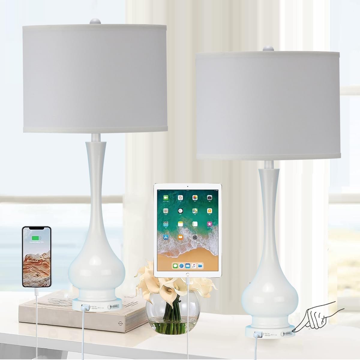 Mwwanjlee Table Lamps For Living Room Set Of 2,30'' Tall Bedside Farmhouse Lamps,Bedroom Nightstand Lamps With Usb Port, 3-Way D