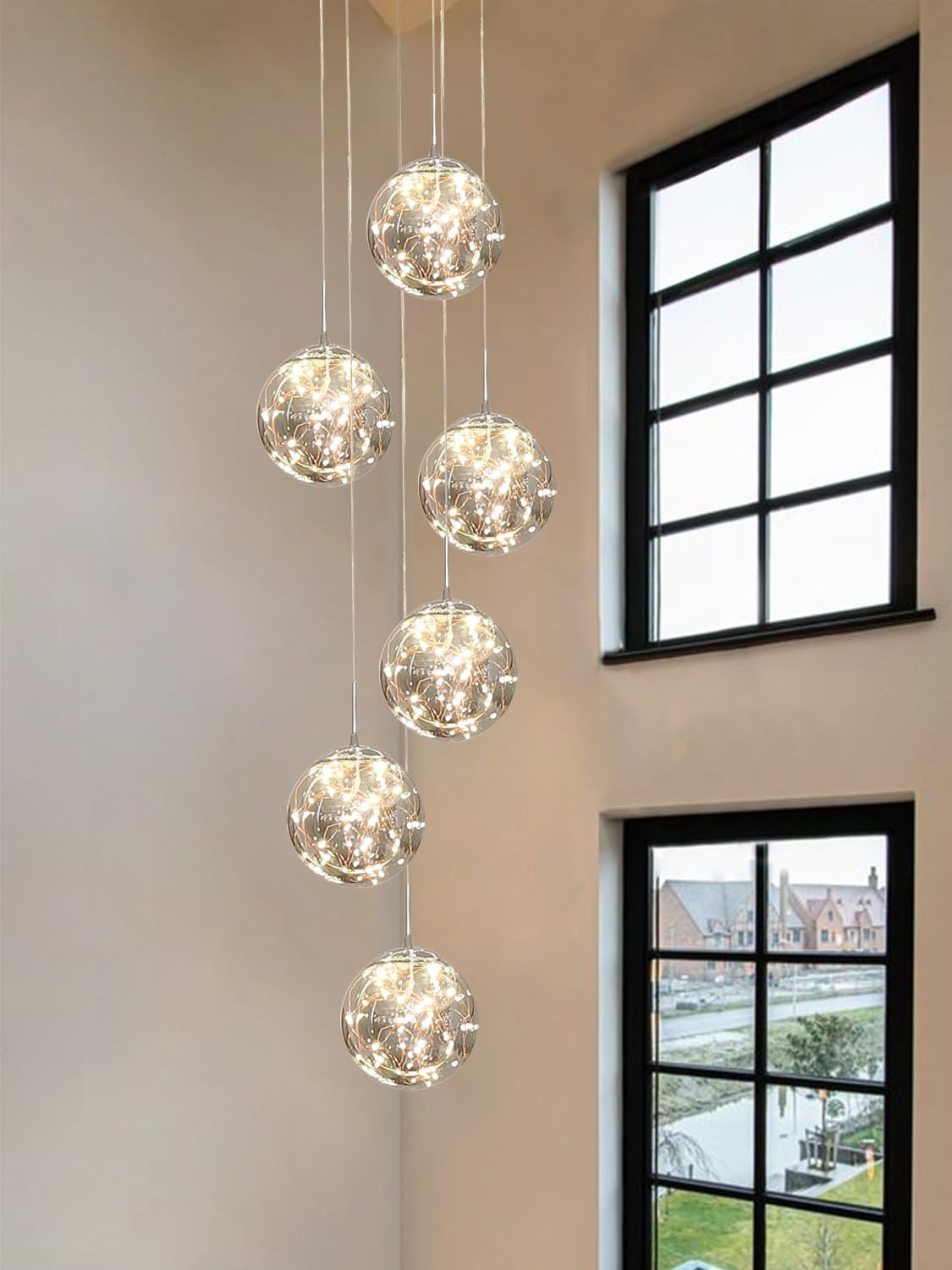 Kaucqi Long Chandeliers For High Ceilings,Modern Crystal Pendant Light,Raindrop Drop Lamp,Hanging Flush Mount Lighting Fixtures
