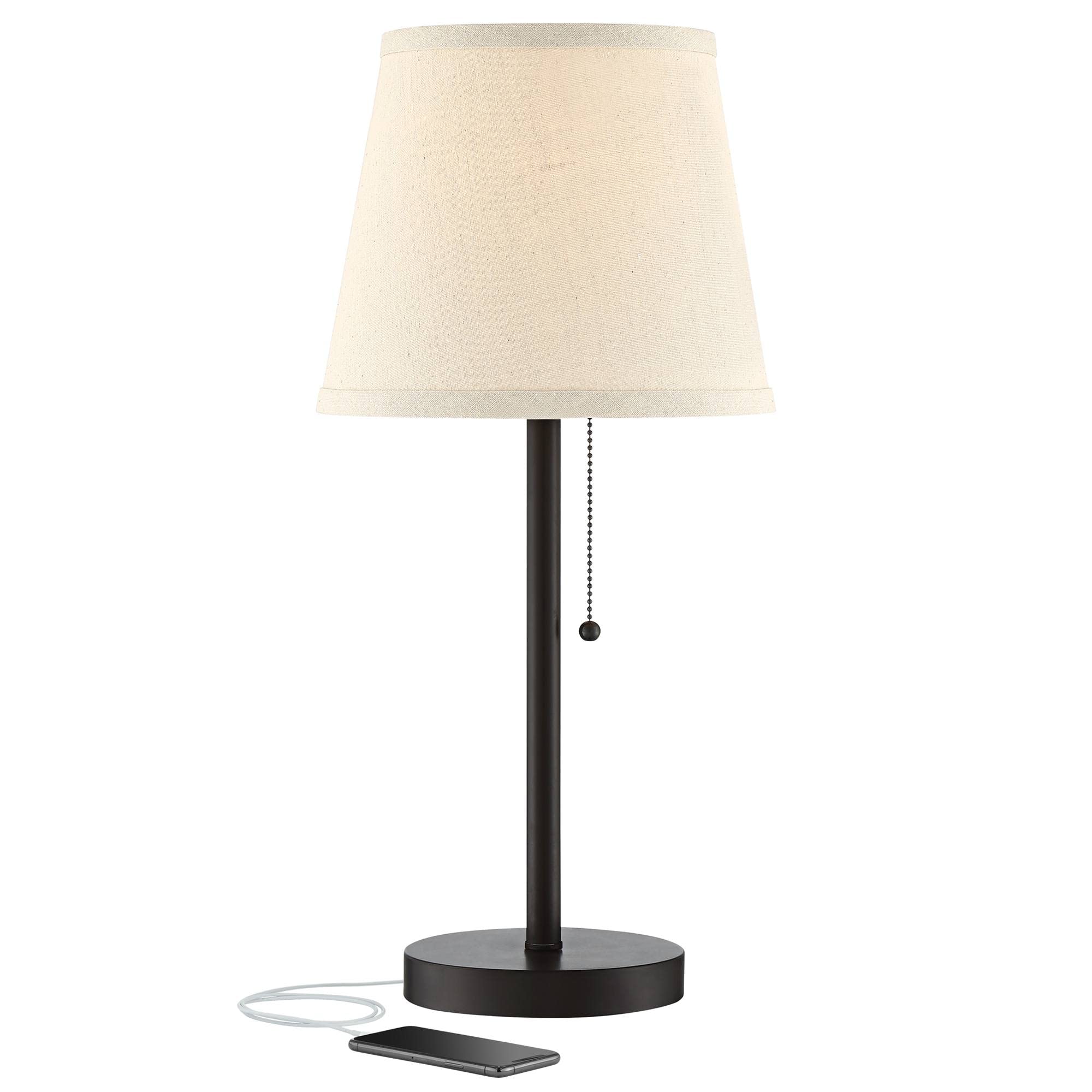 360 Lighting Flesner Modern Desk Table Lamp With Hotel Style Usb And Ac Power Outlet In Base 20'' High Bronze Metal Oatmeal Drum