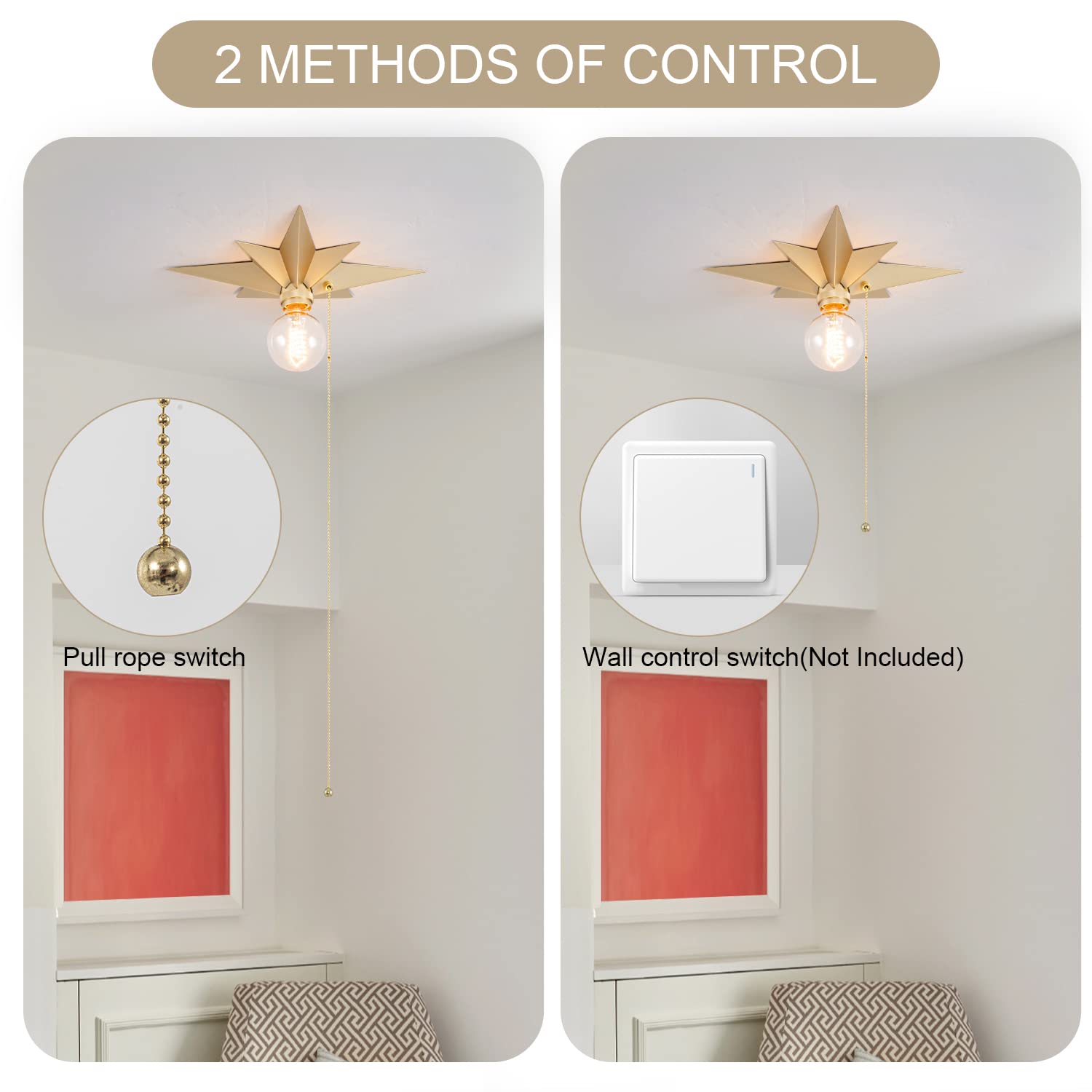 Viluxy Flush Mount Ceiling Light, Gold Star Light Fixtures Mini Ceiling Lamps With Pull Chain On/Off Switch For Hallway, Entrywa