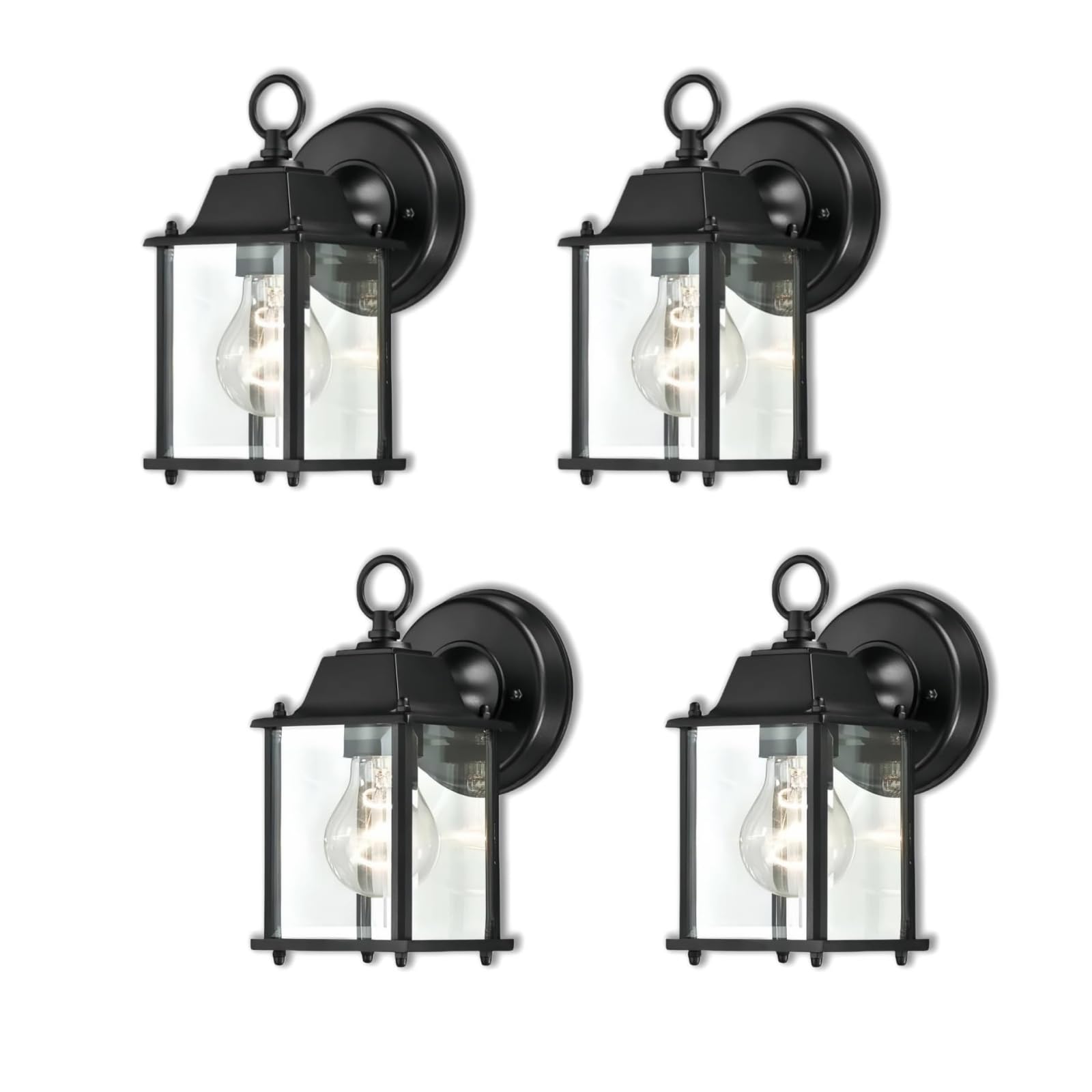 WISBEAM 4 Packs Outdoor Wall Lantern, Black Exterior Waterproof Wall Sconce for House, Aluminum Housing Plus Glass, Wet Location