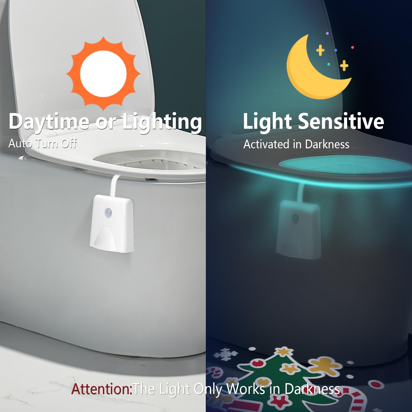 Lavaed Christmas Decorations Indoor,2Pack Toilet Night Lights 16 Color Changing,Motion Sensor Projection Rechargeable Toilet Lig