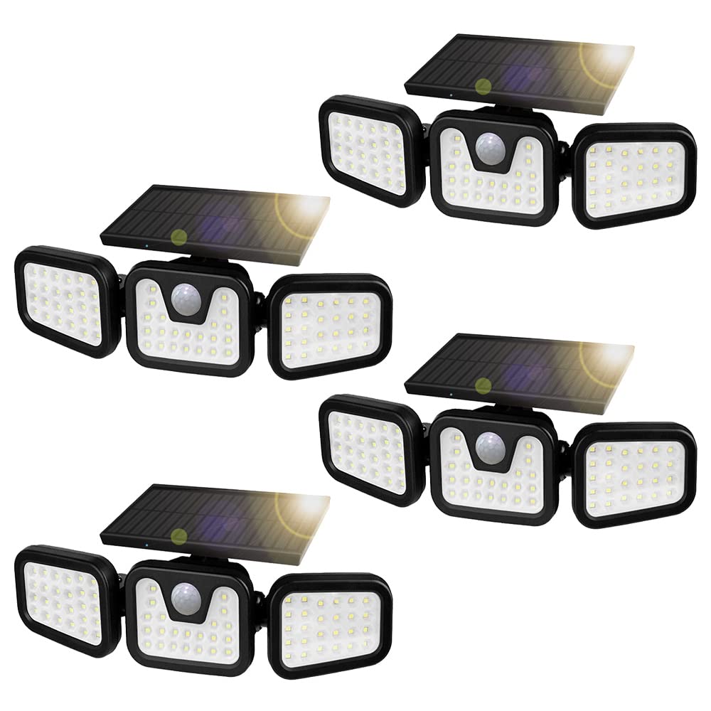 Iynor 4Pack Solar Security Lights, 500Lm Motion Sensor Flood Light, Ip65 Waterproof, 3 Heads
