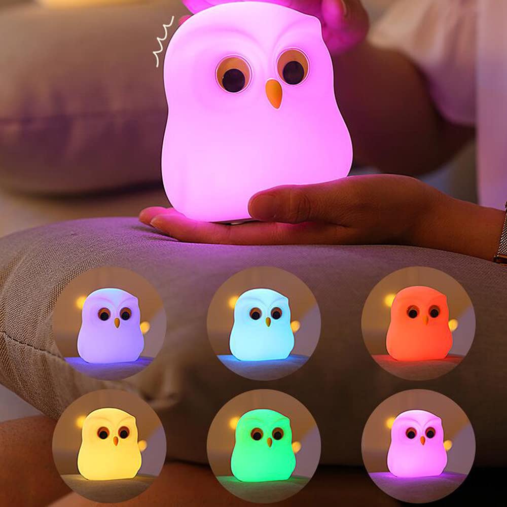 HPYDIY Cute Owl Kids Night Light, USB Rechargeable LED Lamp, Color Changing, Soft Silicone, Model BD-NL-15, Perfect for Children's Rooms