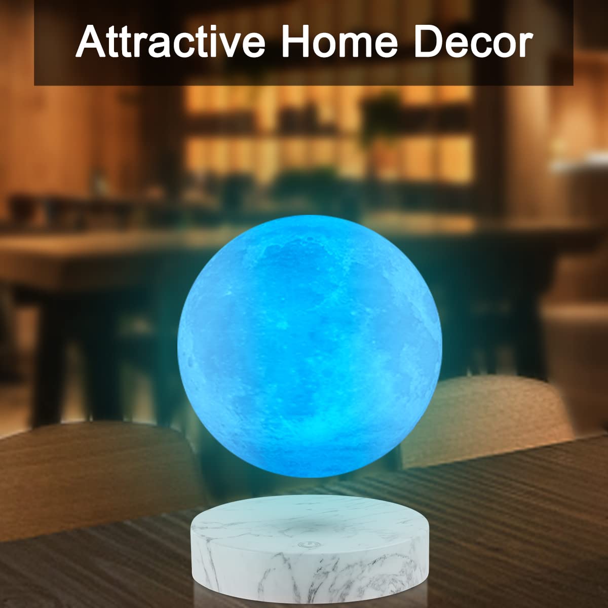 VGAzer Levitating Moon Lamp, 3D Printed LED, 20 Modes, Marble Base, 16 Colors, Unique Gifts, Room Decor, Night Light, Desk Toy