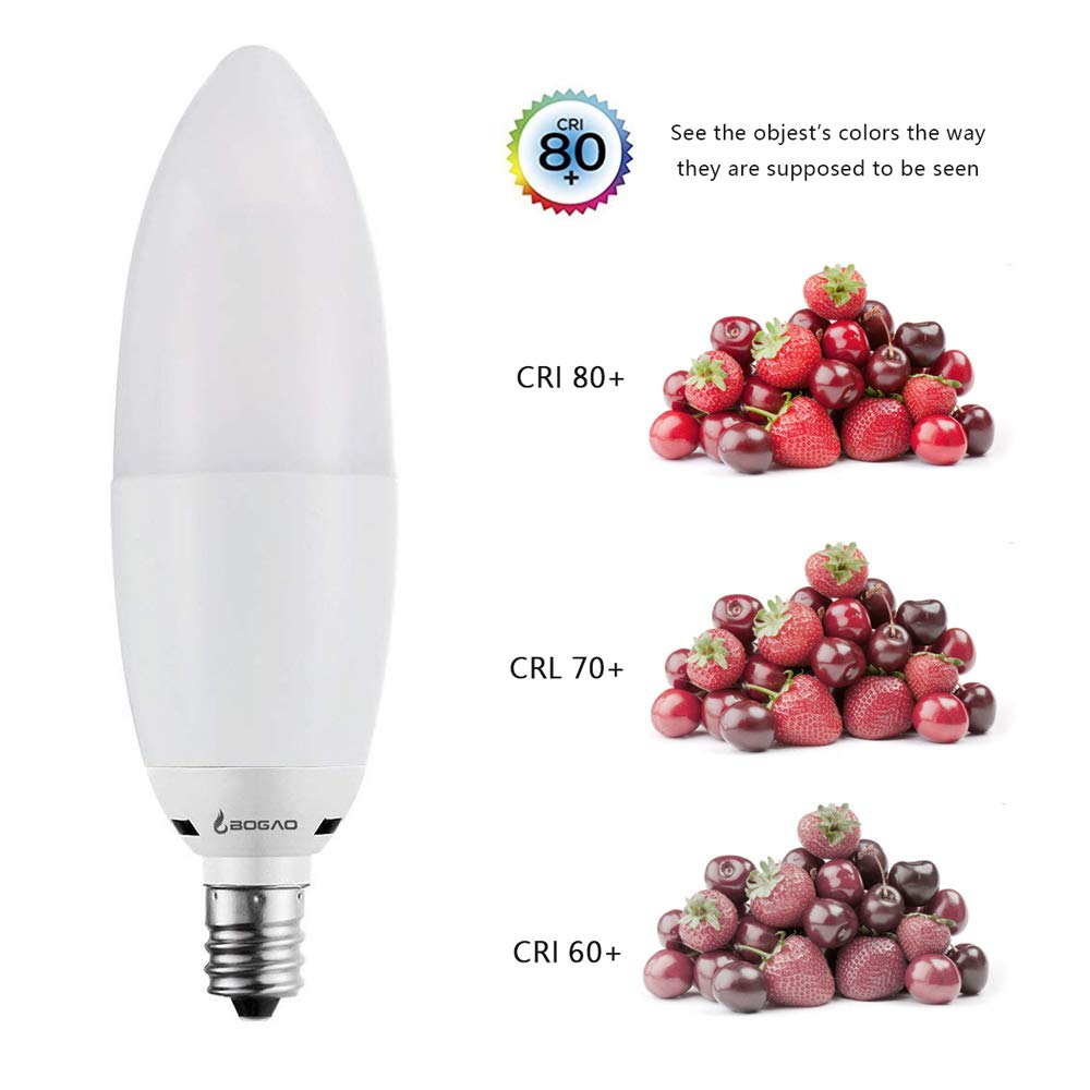 Bogao LED Candelabra Bulb 12W 6000K, 1200 Lumens, E12 Base, Torpedo Shape, 4 Pack, White