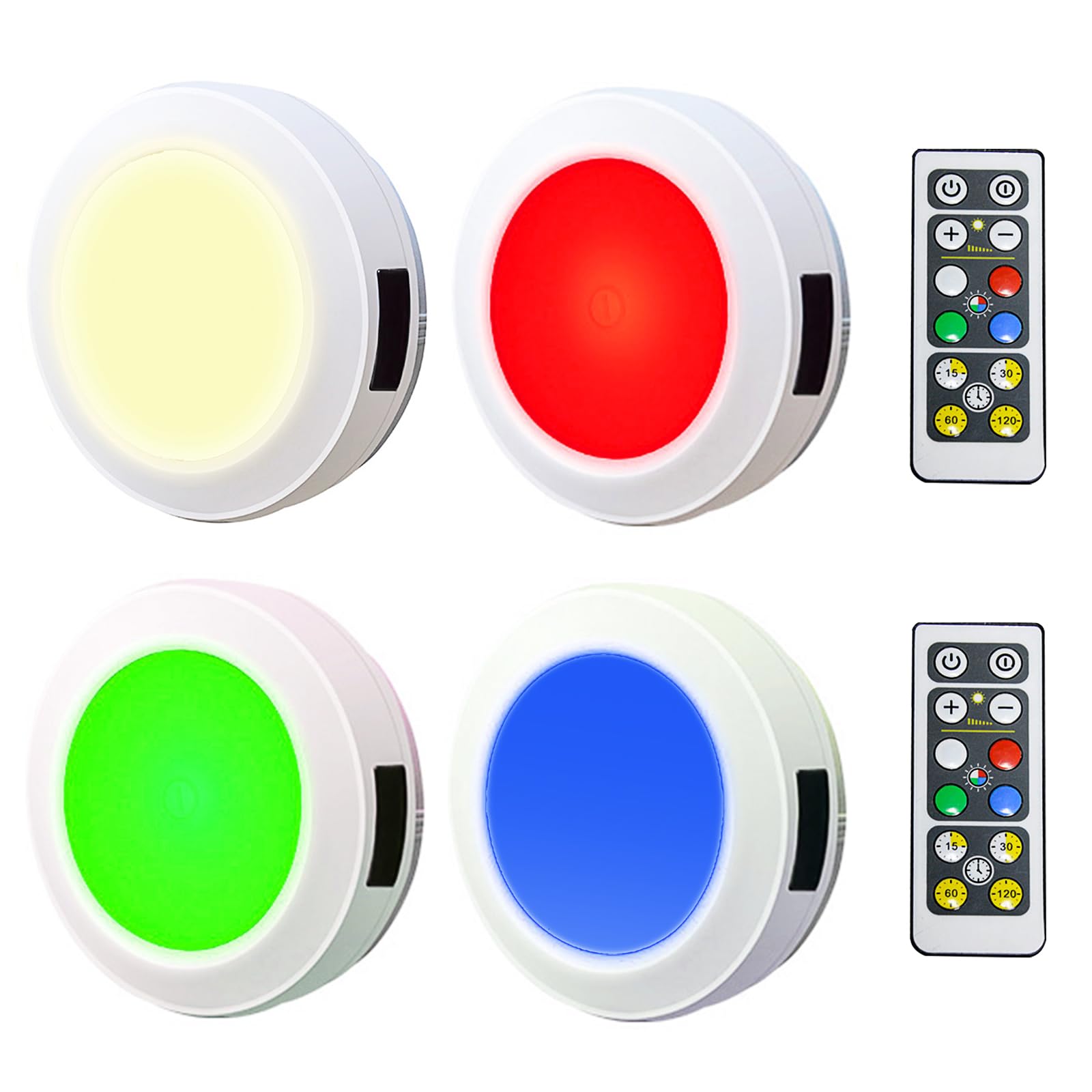 HONWELL LED Puck Lights with Remote, Battery Operated, Dimmable, 3.07 Inch, White, Model 8542000738