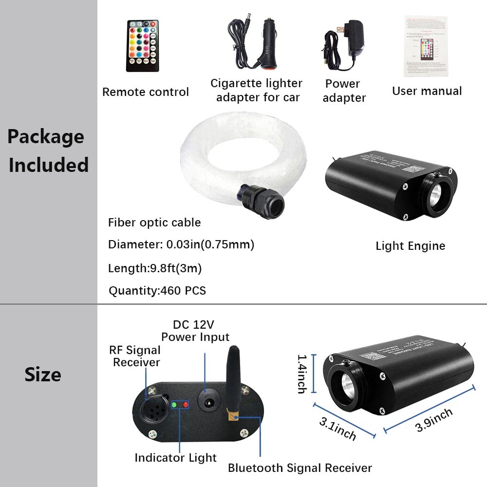 Firework 16W RGBW Fiber Optic Lights Kit - 460pcs 0.03in 9.8ft/3m, Multicolor, APP/Remote Control, Model 16