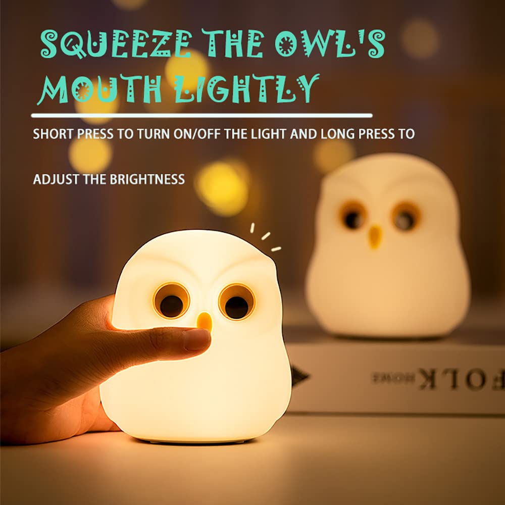 HPYDIY Cute Owl Kids Night Light, USB Rechargeable LED Lamp, Color Changing, Soft Silicone, Model BD-NL-15, Perfect for Children's Rooms