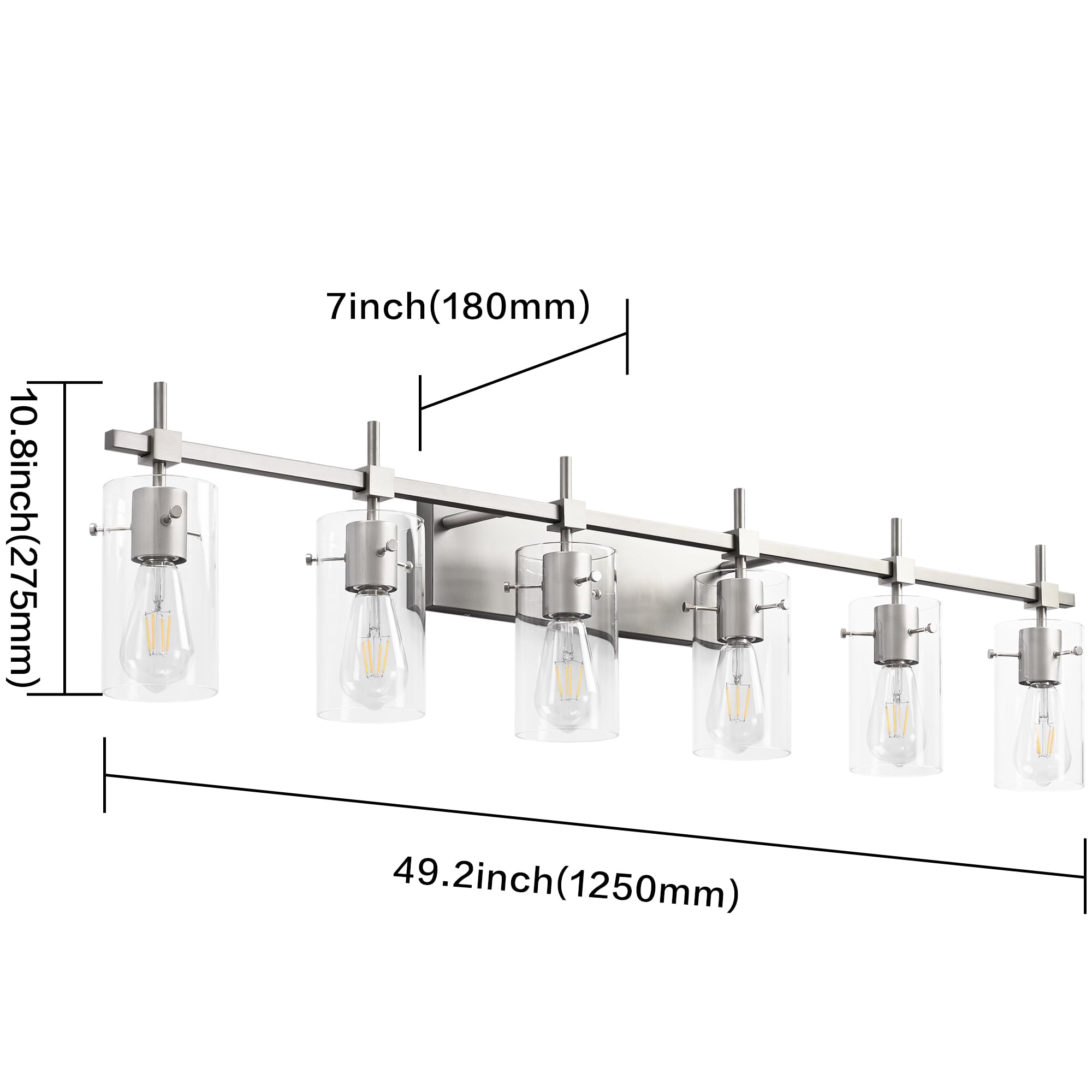 Solfart 49.2 Inch 6 Lights Vanity Light Fixtures For Bathroom Vintage Bathroom Light Fixture Brushed Nickel Light Fixtures Above