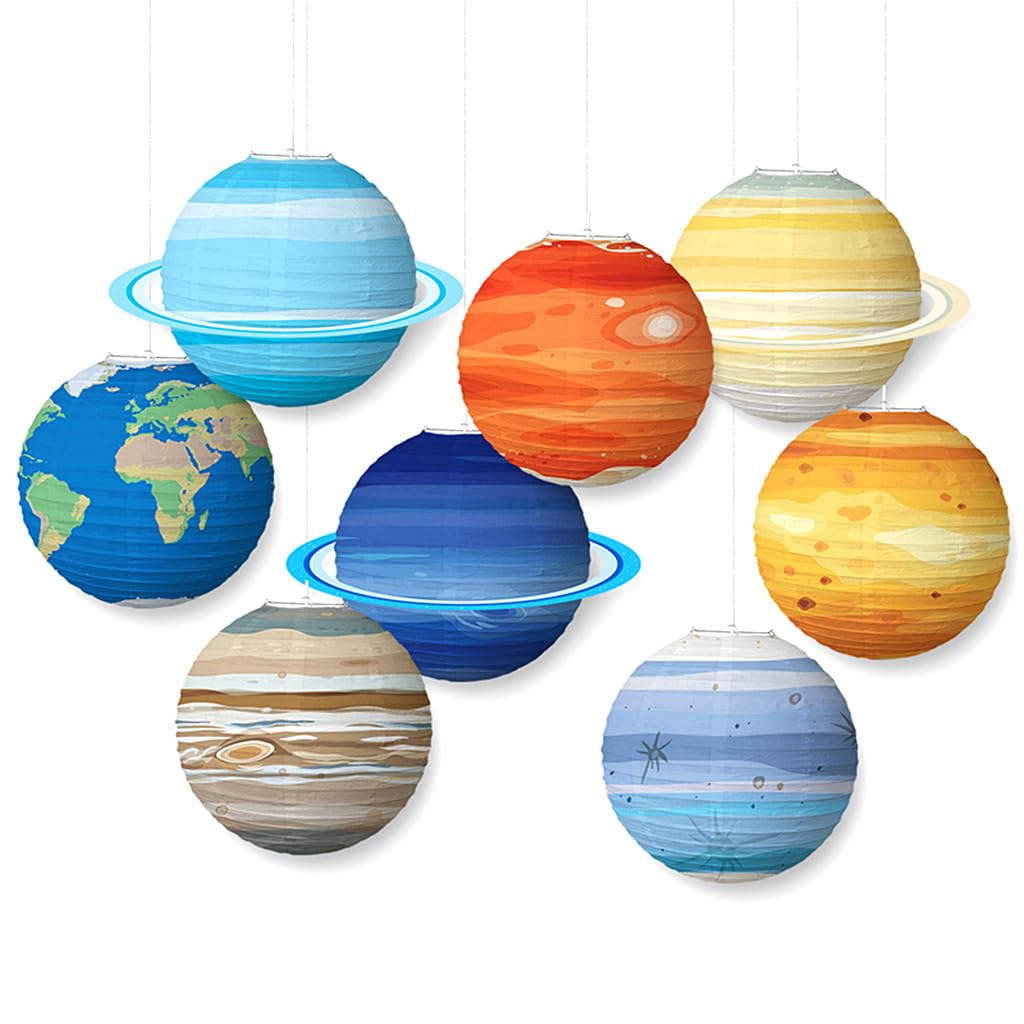 Kinteshun Folding Outer Space Planet Paper Lanterns Reusable Solar System Planets Hanging Lanterns Ornament Lamp Cover for Outer