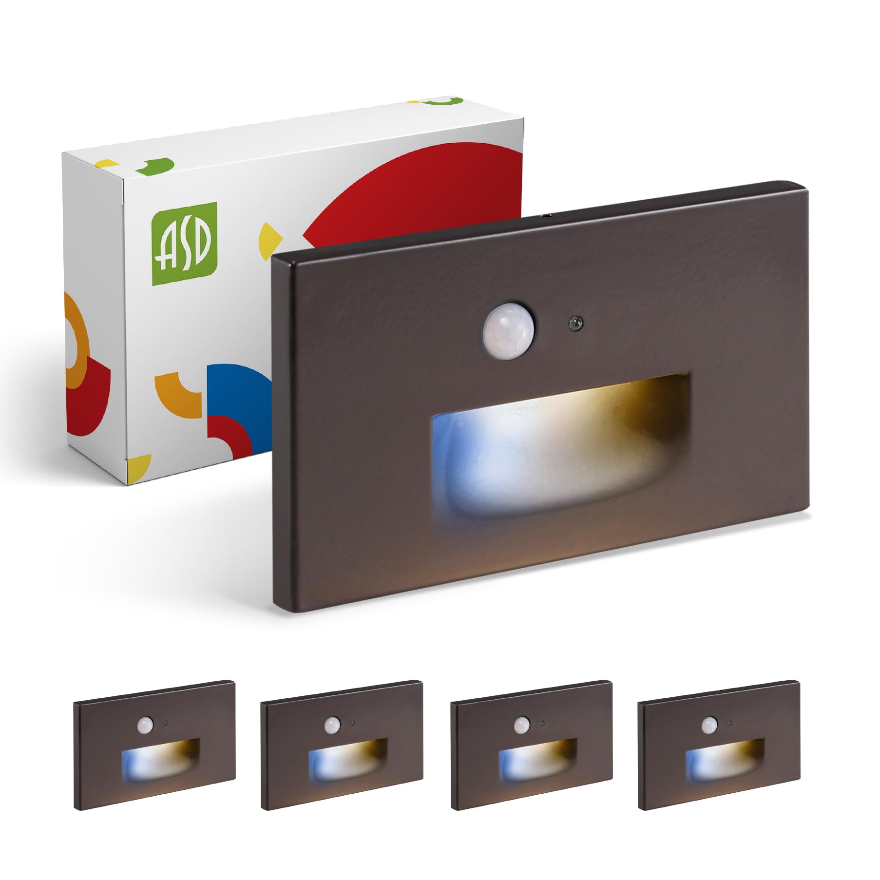 ASD LED Recessed Step Light Fixture, 3W 120LM, 3000K-5000K, Photocell, Motion Sensor, Waterproof, Dark Bronze, 4 Pack