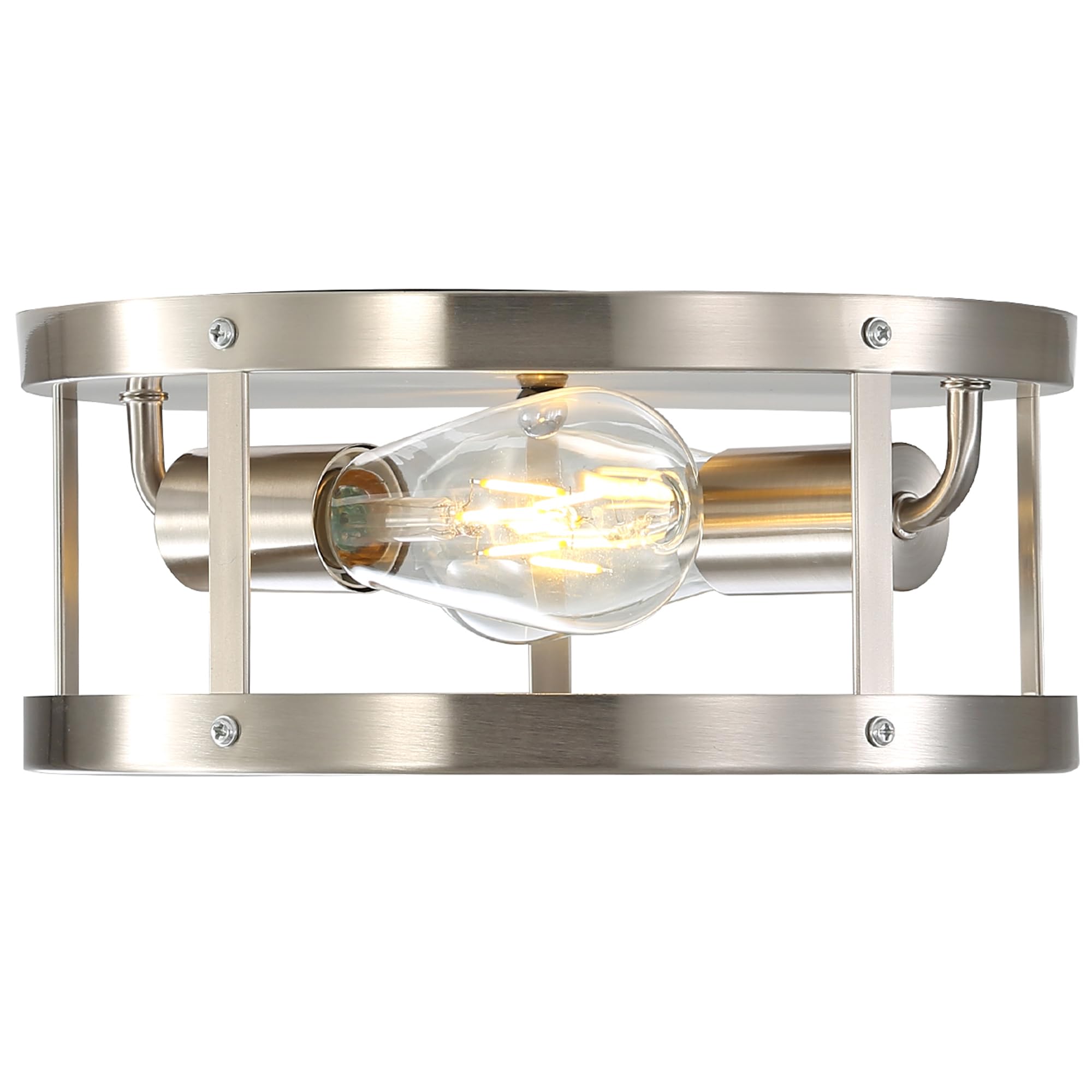 Eietonte Farmhouse Semi Flush Mount Ceiling Light, Brushed Nickel 11 inch 2-Light Metal Cage Light Fixture Ceiling Mount, Indust