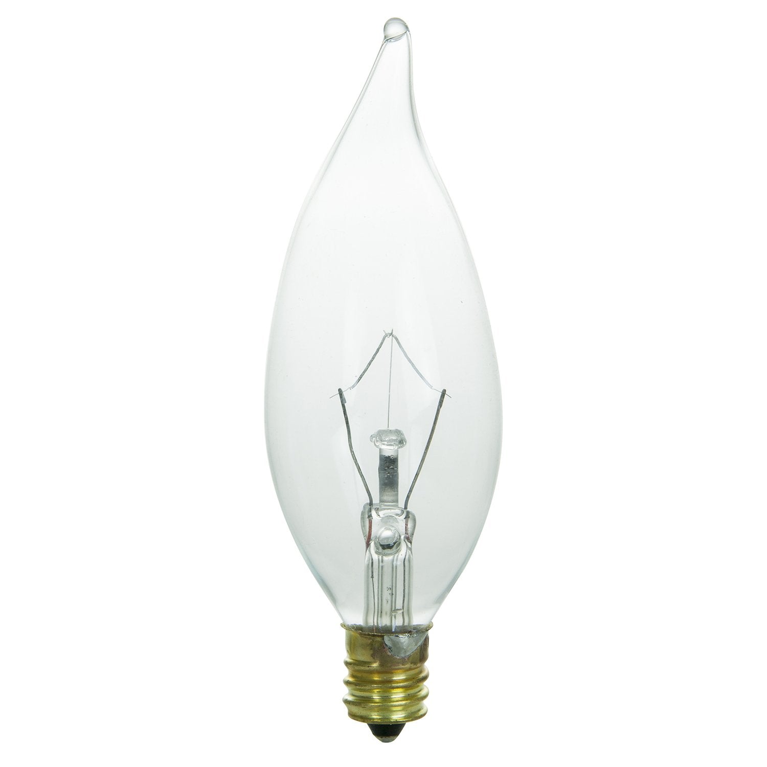 Sunlite Flame Tip Chandelier Light Bulbs, E12 Candelabra Base, 120V, Dimmable, 2600K Warm White, Glass, 1 Pack