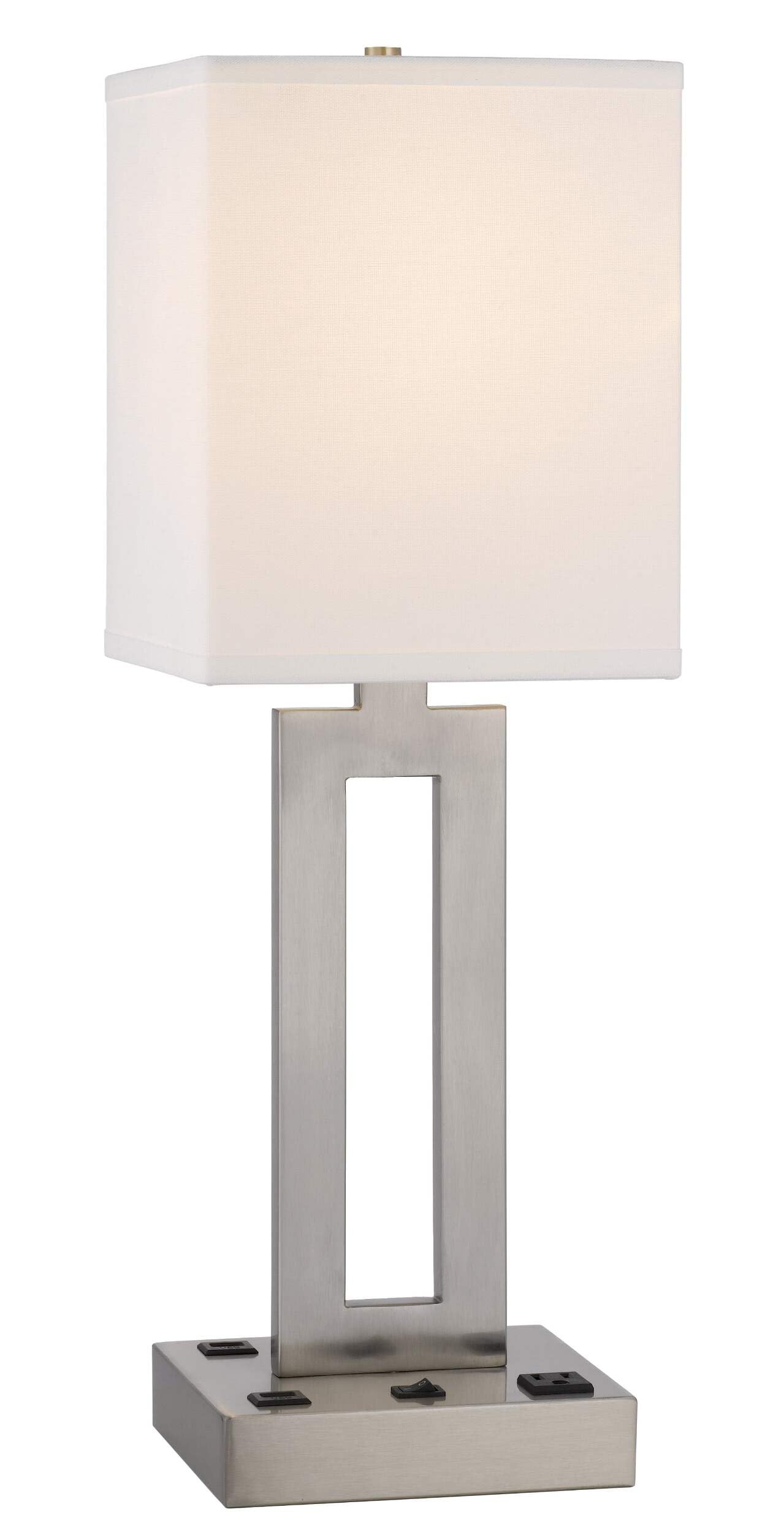 HomeRoots Desk Lamp with USB, 24 in., Nickel Metal, White Drum Shade, Model 524763
