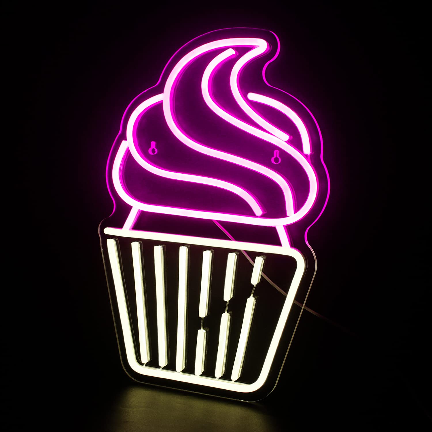 FAXFSIGN Neon Cupcake Sign - LED Wall Decor for Bakery, Cafe, Party - Pink & Warm White, Acrylic, Model AXFSIGN