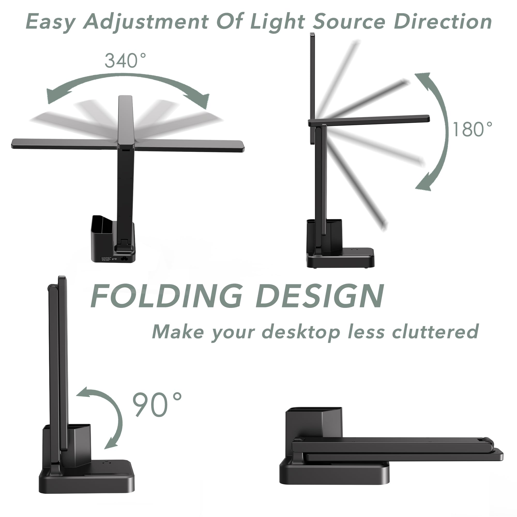 COZOO LED Desk Lamp with 2 USB Ports, 3 Color Modes, Touch Control - Black, Model CZC018D