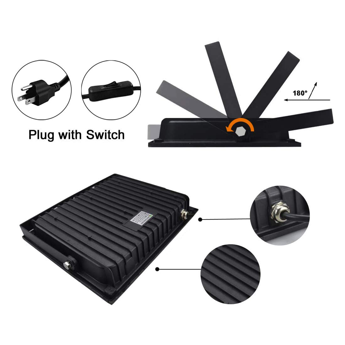ZHMA 100W LED Flood Lights Outdoor, 9000LM Bright, IP66 Waterproof, 2 Pack, 6500K White for Garage, Yard, Garden, Basketball Court