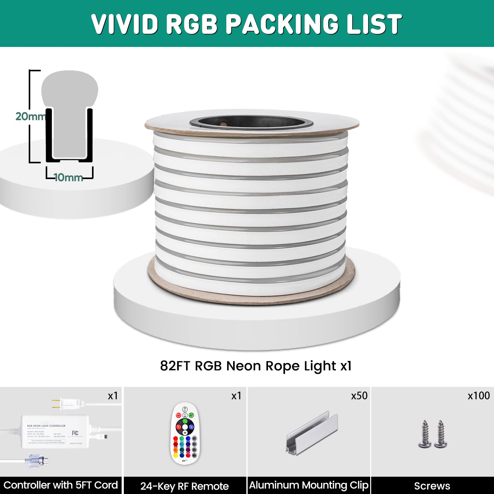 GZBtech RGB LED Neon Rope Lights 82FT, Waterproof Color Changing, Dimmable, Indoor/Outdoor Use, Model SM-Neon-RGB-82FT