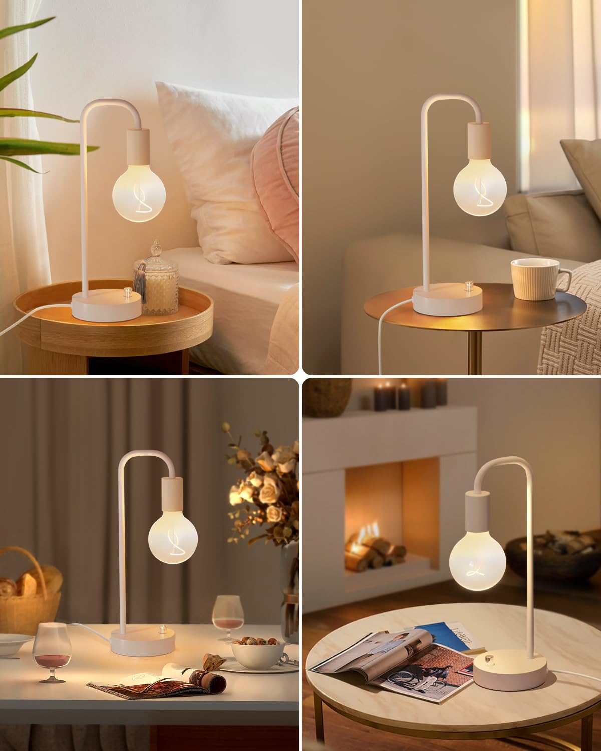 Onewish Dimmable White Table Lamp For Bedroom, Modern Metal Nightstand Lamp With Warm Light Bulb