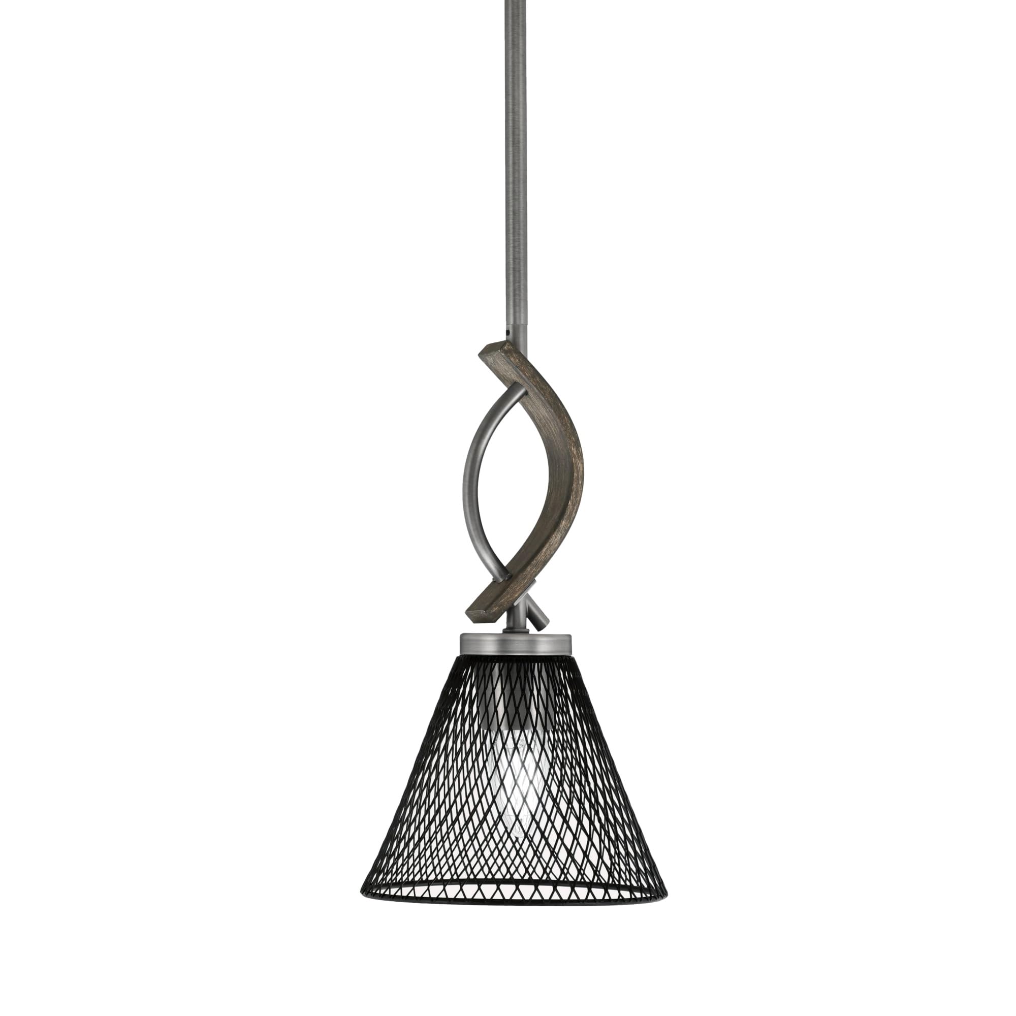 Toltec Lighting Monterey Stem Hung Mini Pendant, 7in Matte Black Cone Shade, Graphite & Distressed Wood-Look Finish