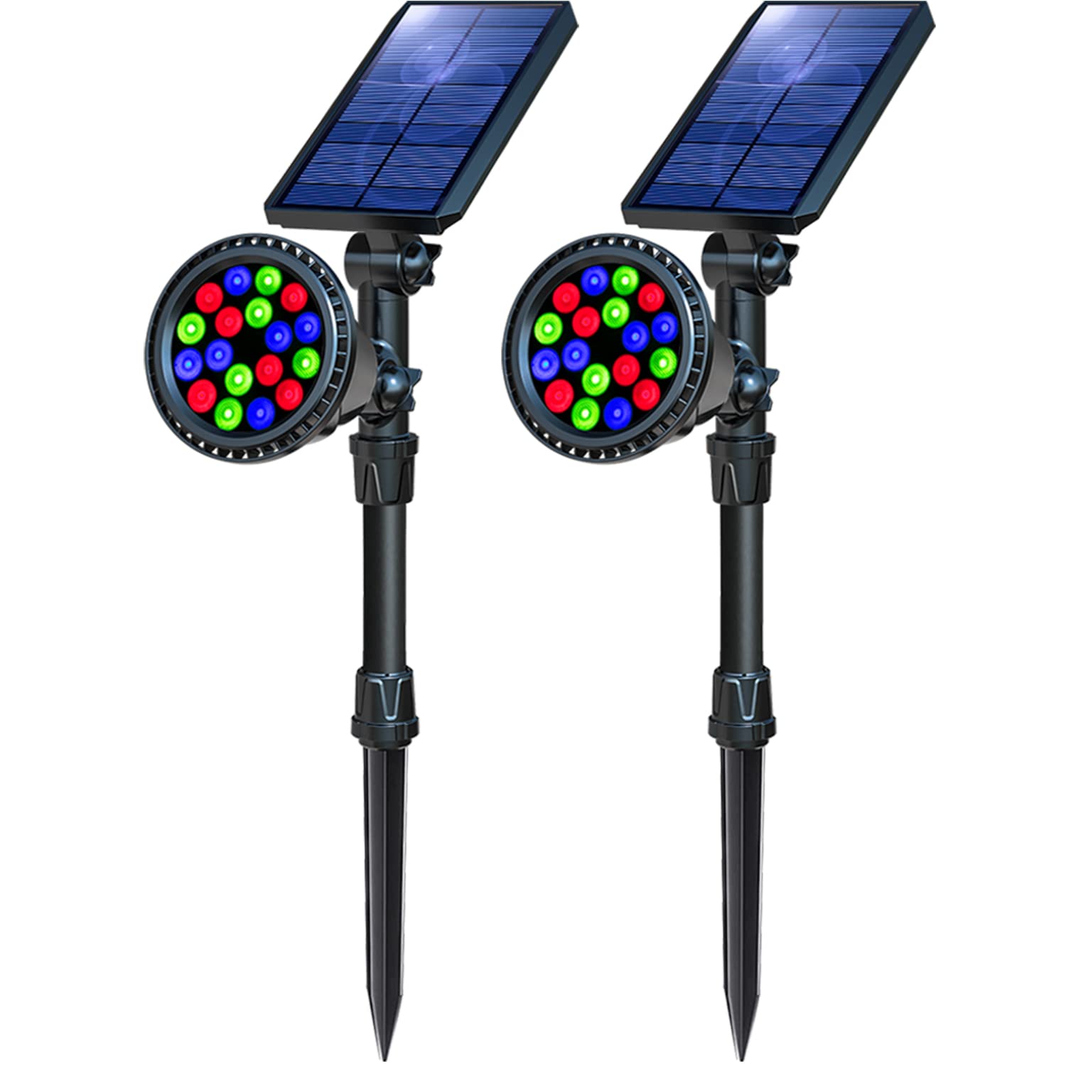 OSORD Solar Spot Lights, 18 LED Color Changing, Waterproof, 2 Pack, Multicolor, Ideal for Garden, Yard, and Landscape
