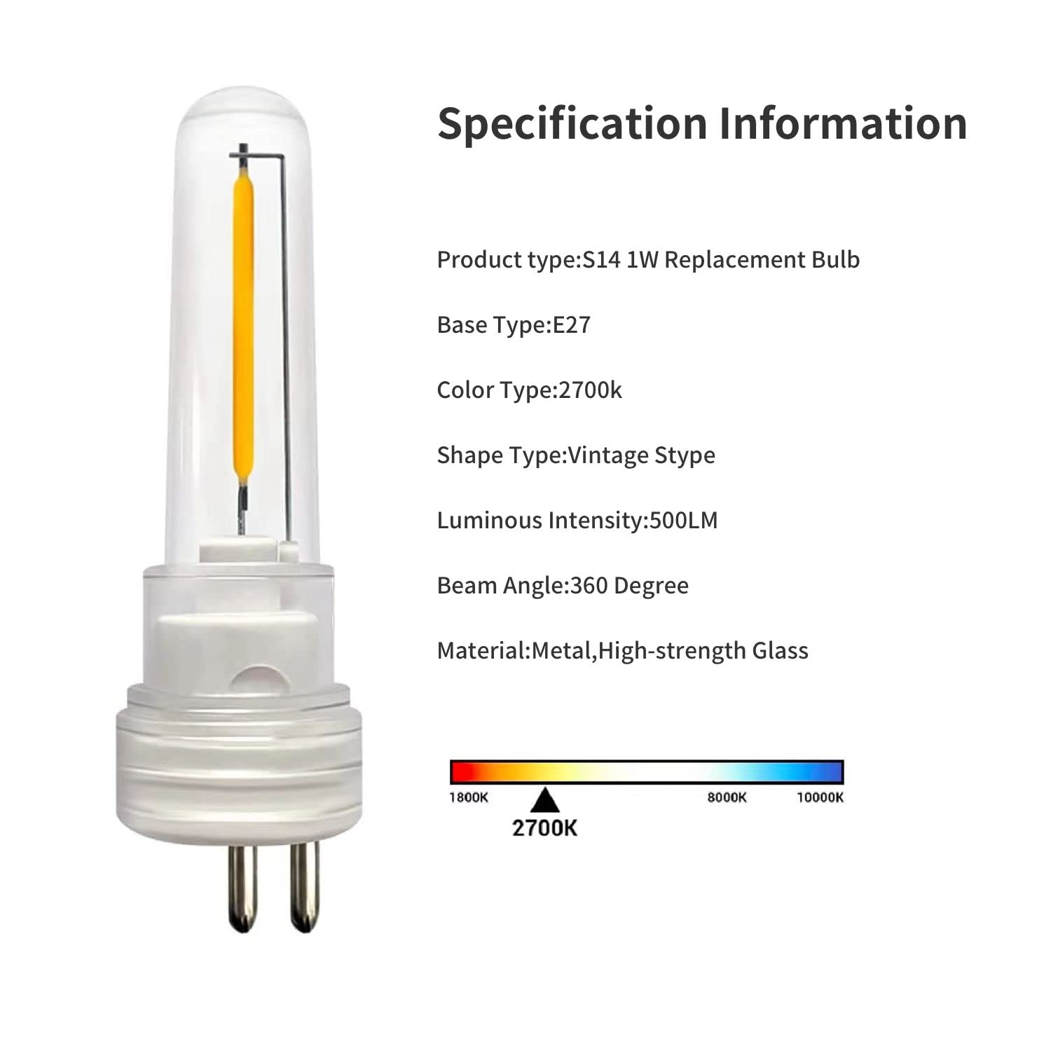 Vetril String Lights Accessories 1.5 Watt Led S14 Replacement Light Bulb, S14 Light Bulb , Soft White, 6 Packs