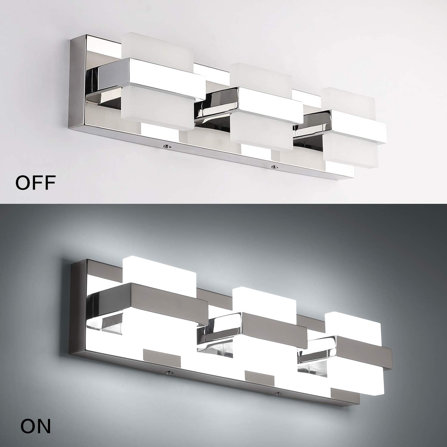 SOLFART LED Bathroom Vanity Light - 3 Lights Chrome Fixture, Acrylic Shade, White Light 6000K, Model 7248-3T-WHL-ND