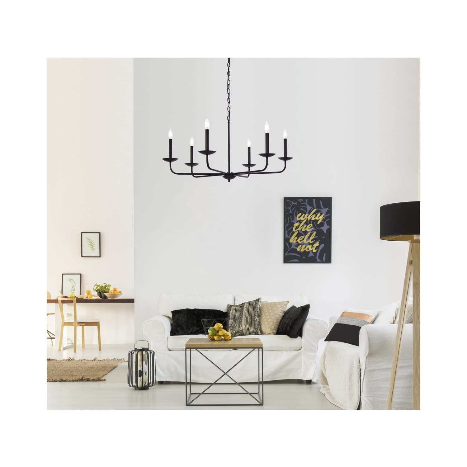 Living District Cohen 6-Light Mid-Century Style Metal Pendant in Black Finish