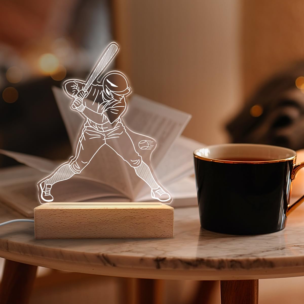 Sandjest Baseball Night Light - Baseball Lover Illusion Lamps - Desk Home Decoration Lamp Bedroom Decor - Gifts For Boys Girls