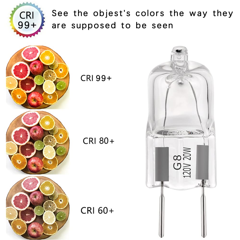 Eksave G8 Halogen Light Bulbs 20W 120V G8 Base 2Pin T4 Jcd Type 2700K For Microwave Oven Replacements,For Candle Warmer Light Bu