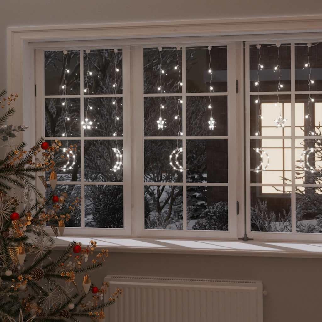 Vidaxl Star And Moon Fairy Lights - 138 Led Cold White - Remote Control - 8 Modes - Indoor & Outdoor Christmas Décor