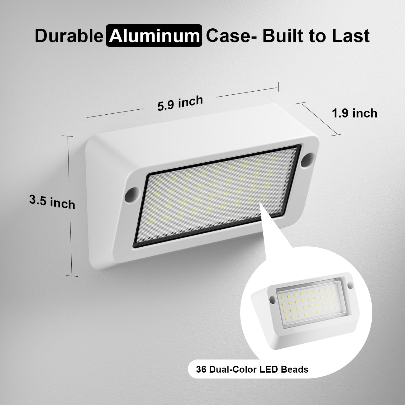 Safoner RV LED Porch Light, 1400LM Brightness, IP67 Waterproof, 12-30V DC, Aluminum, 2 Pack, White Housing