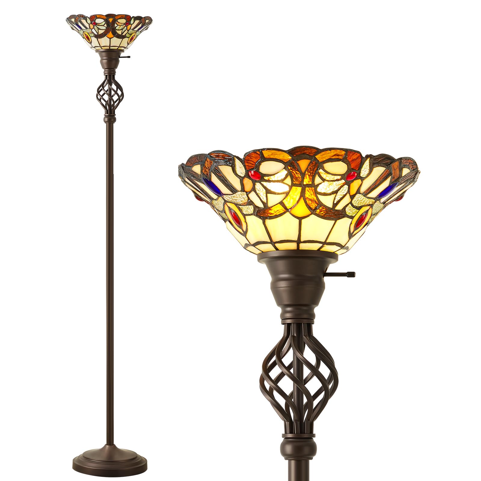 GyroVu Tiffany Floor Lamp, Torchiere Floor Lamps with Stained Glass, 71 Inch Tall Floor Standing Reading Light for Living Room C
