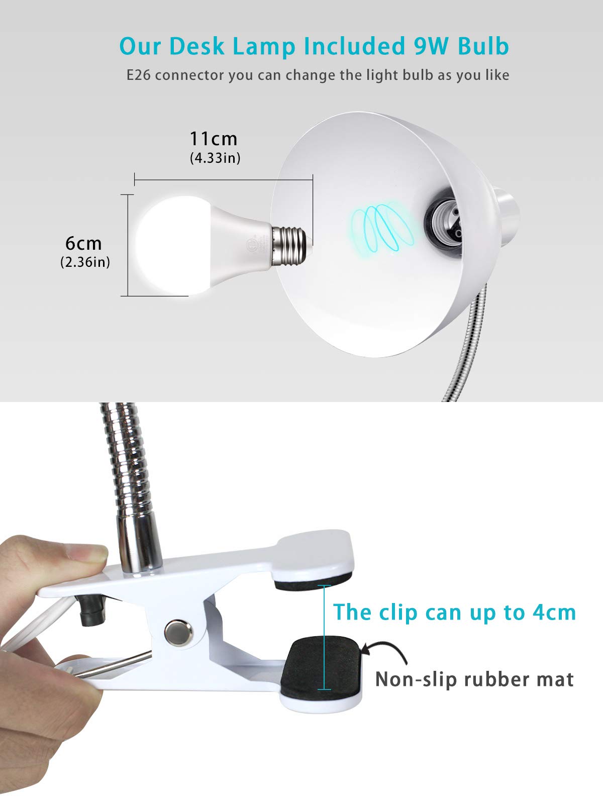 Lalisu Desk Lamp - Eye-Caring Portable Gooseneck Clip Light, White, Model Lalitb004