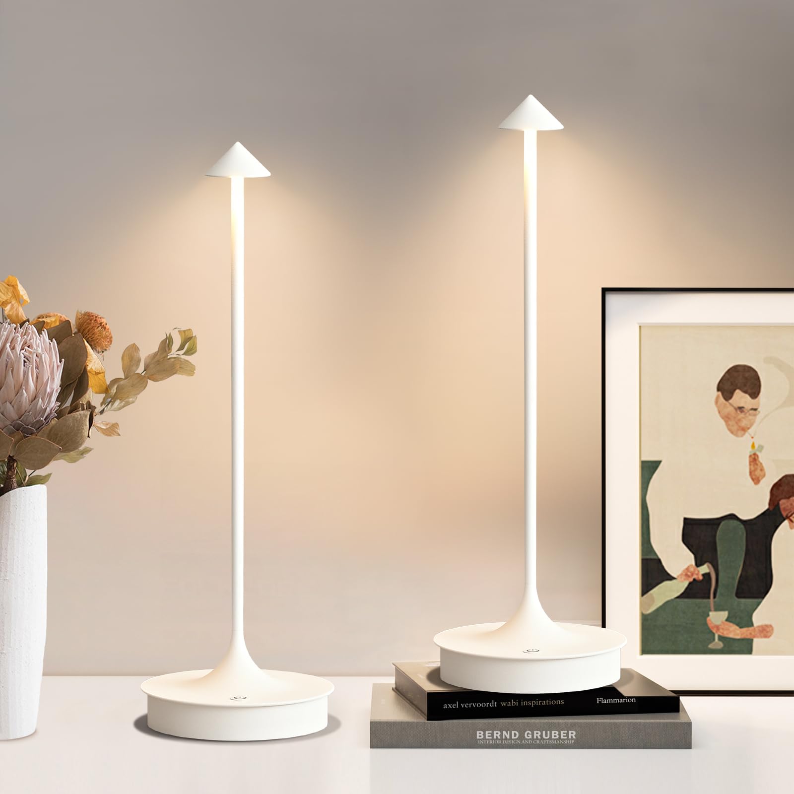 Jicai Set Of 2 Small Cordless Table Lamp Rechargeable, Battery Operated Desk Lamp, 4000Mah Led Touch Lamp, Dimmable Portable Out