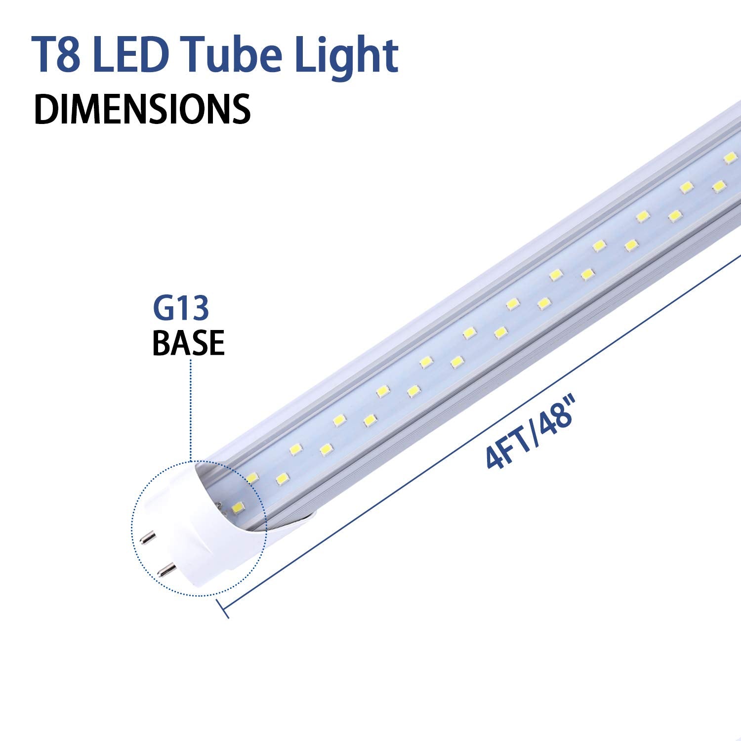 Trlife 4Ft Led Light Bulbs, T8 4Ft Led Tube Lights 28W 5000K Daylight White, 3360 Lumens Dual Row Leds Replacement For 4 Ft Fluo