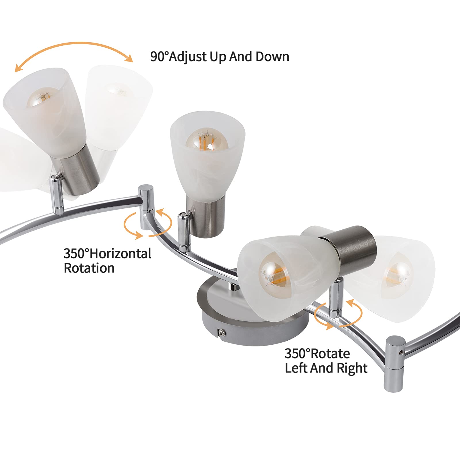 HiBay 6-Light Adjustable LED Track Lighting Fixture, Modern Metal Spotlight with Glass Shade, E12 Base, Kitchen & Living Room, No Bulbs Included