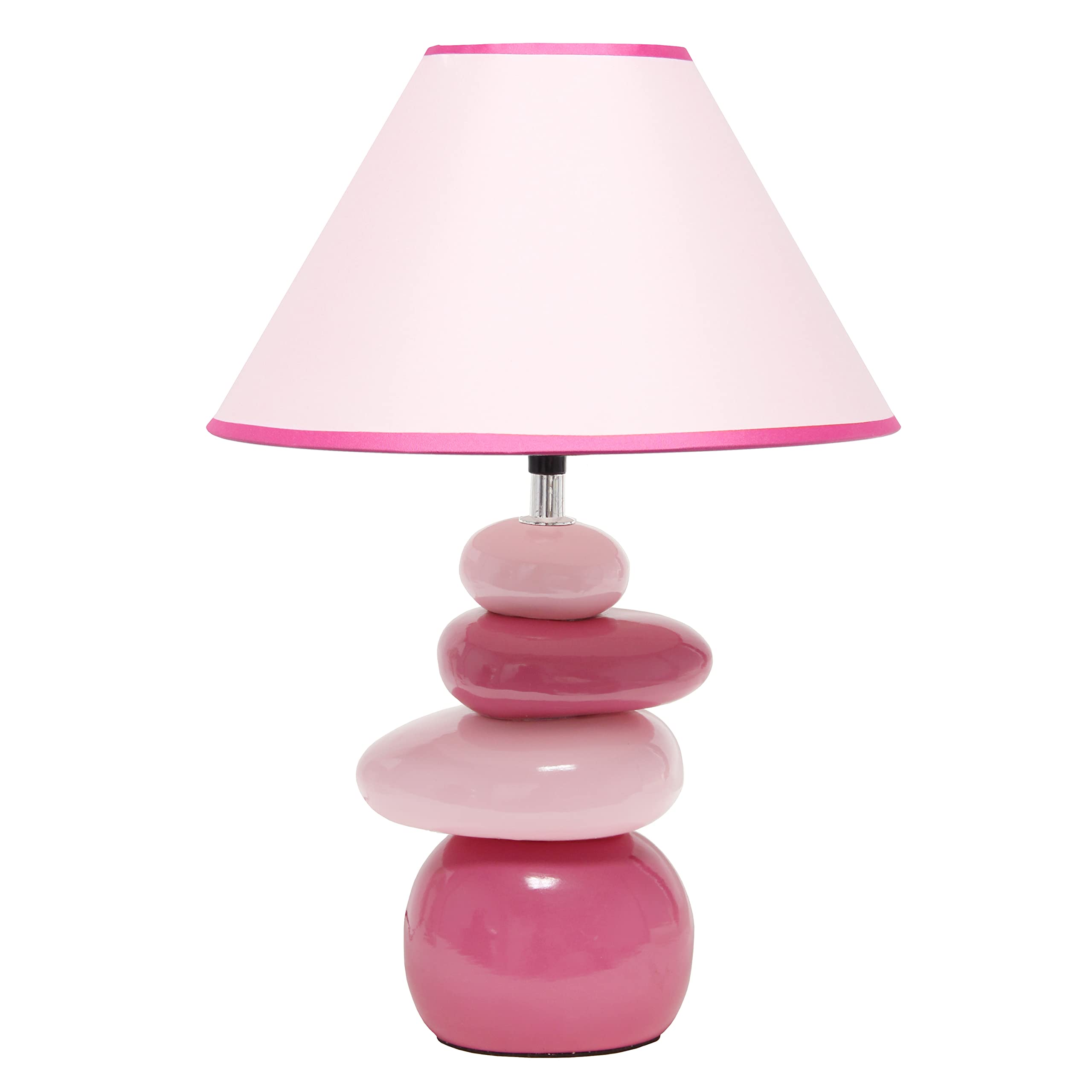 Simple Designs Lt3051-Pnk 17.55&quot; Shades Of Pink Ceramic Stacked Stone Standard Table Lamp With Fabric Shade For Home Décor, Nightstand, End Table, Bedroom, Living Room, Office, Foyer, Pink
